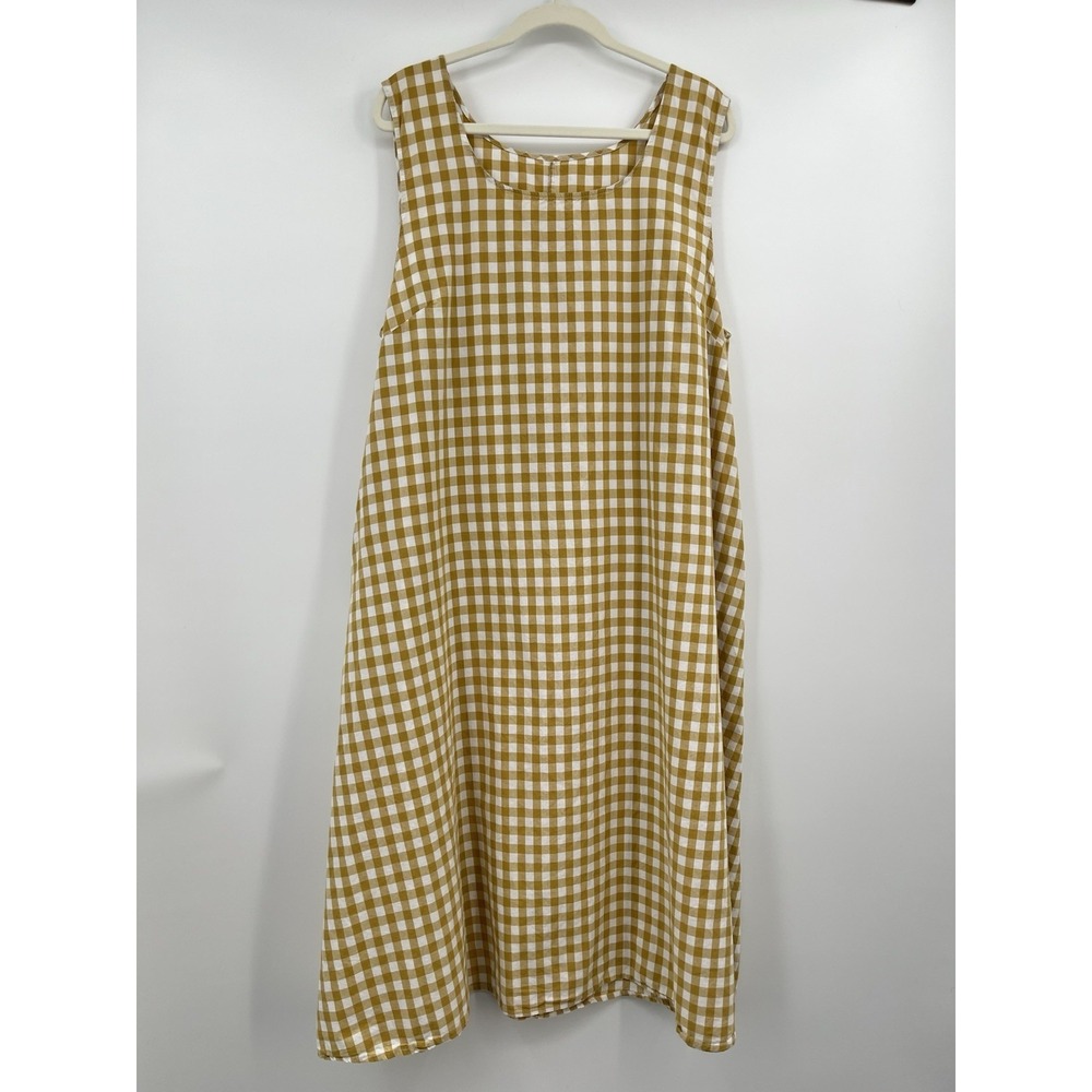 Women Yellow Butter Gingham Dress 2x Relax Midi Coquette Cottage Cotton Granola